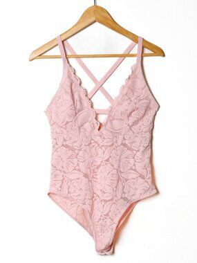 AERIE Pink Lace Bodysuit | Size Large
